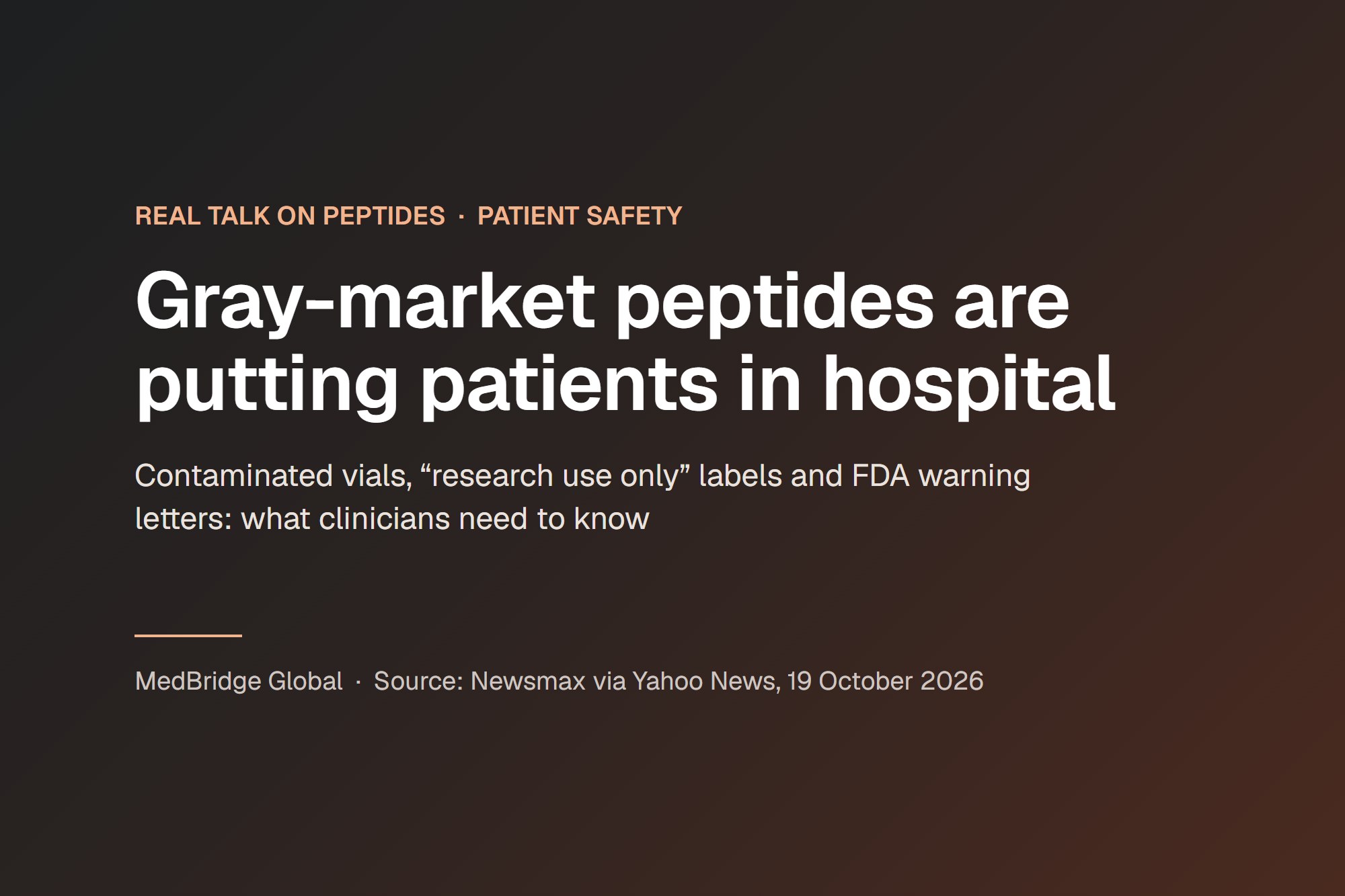 Title card reading gray-market peptides are putting patients in hospital