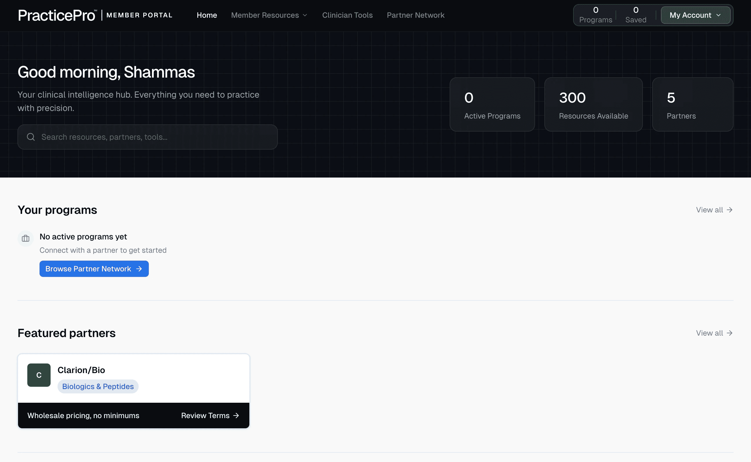 PracticePro portal dashboard